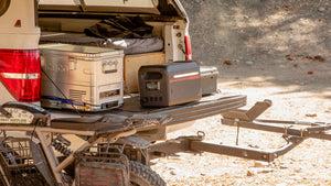 Sasquatch Outdoor 1800W Portable Power Station Onsite Photo next to Fridge Ebike on Tailgate
