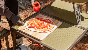 Sasquatch Outdoor Camping Table Onsite Pizza Making Close Up