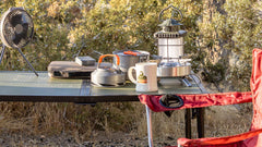 Sasquatch Outdoor Camping Table Mug Bluetooth Speaker Lantern Setup - Onsite Oak Glen Ca