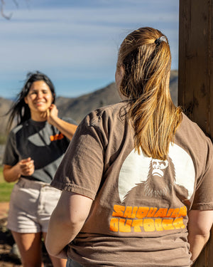 Sasquatch Outdoor Espresso Shirt Back Onsite Lifestyle Skylar at the Gazebo