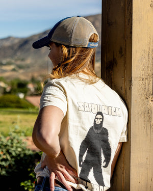Sasquatch Outdoor Ivory Silhouette Shirt Back Quarter Onsite Lifestyle with Tacy