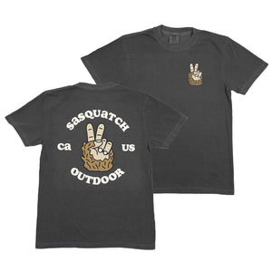 Sasquatch Outdoor Peace Sign Shirt Charcoal Black Front and Back