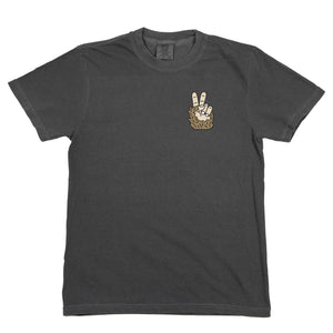 Sasquatch Outdoor Peace Sign Shirt Charcoal Black Font